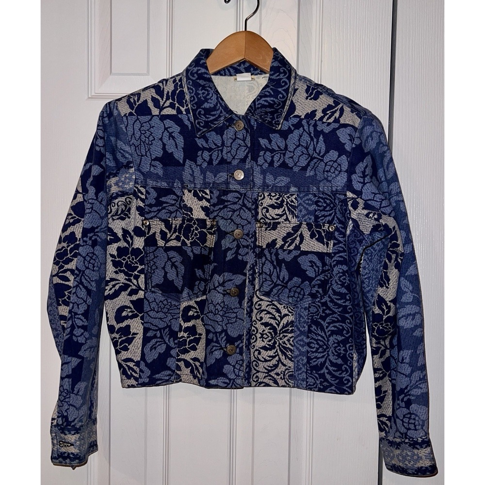 Vintage Vivaldi Jeanswear Blue Denim Jacket Floral Patchwork Small